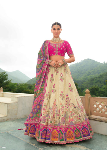 Beautiful Traditional Designer Elegant Zari Tisue Shaded Embroidery Work Cut Work Lehenga - 7413